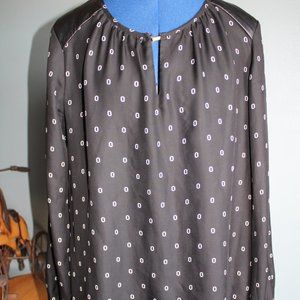 Charter Club Women's Long Sleeve Black/White Faux Leather Shoulders Blouse ~M~